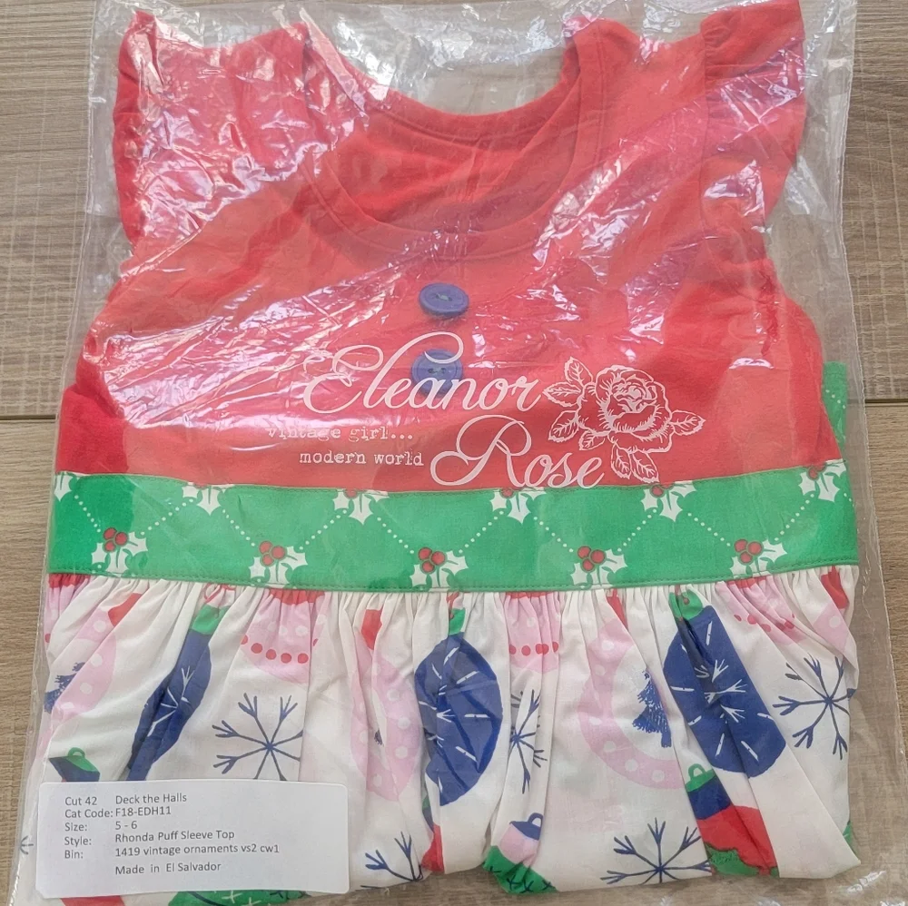 NEW Eleanor Rose Size 5-6 Rhonda Puff Sleeve Girls' Top Deck The Halls Ornament